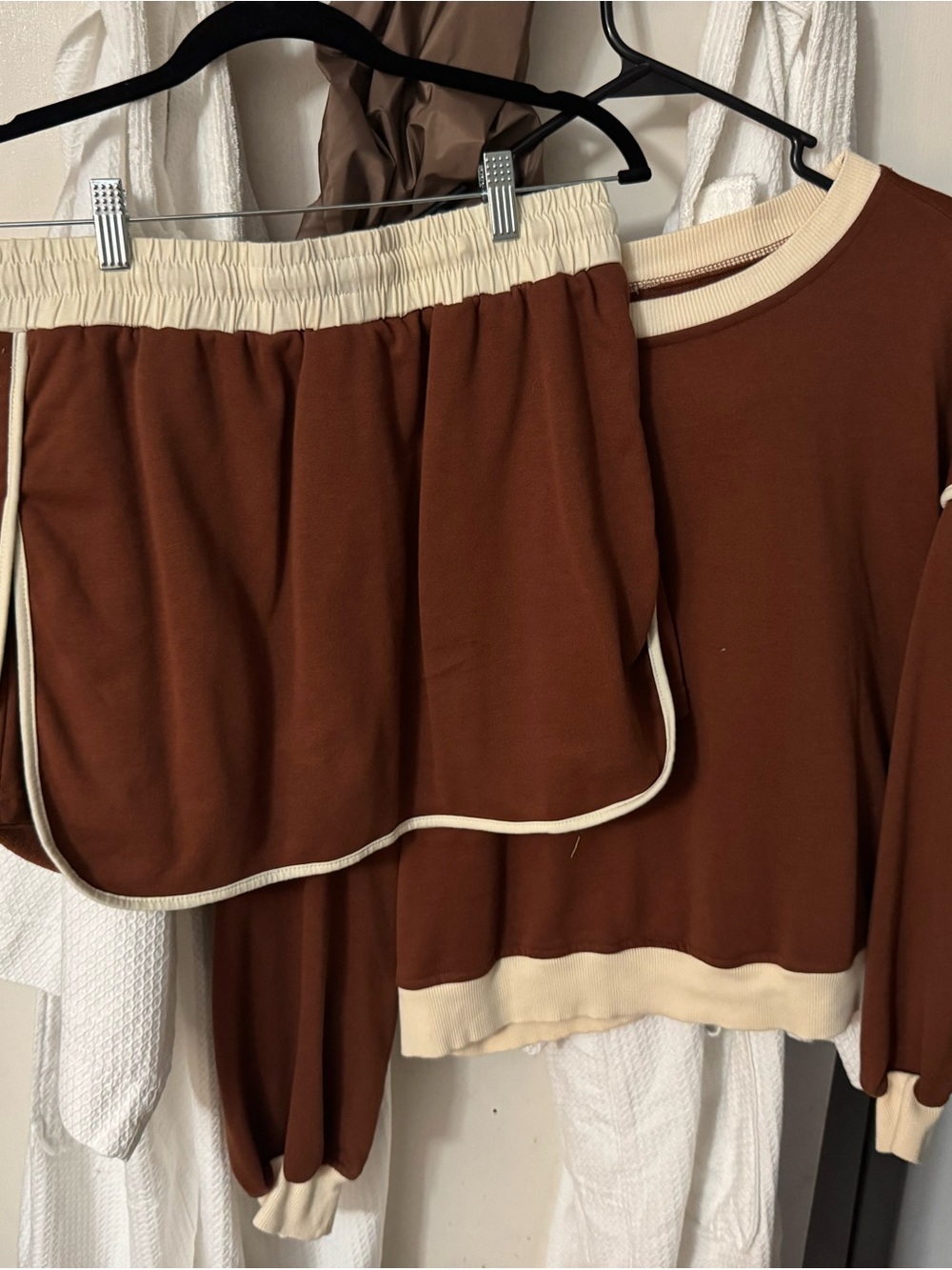 Brown Two-Piece Lounge Set with Cream Trim